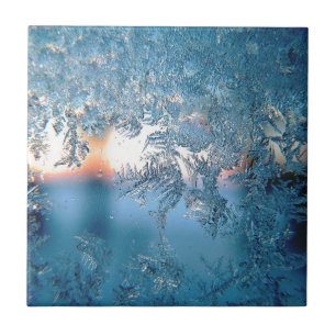 Winter Sunlight Through Frosted Ice Crystals Glass Ceramic Tile