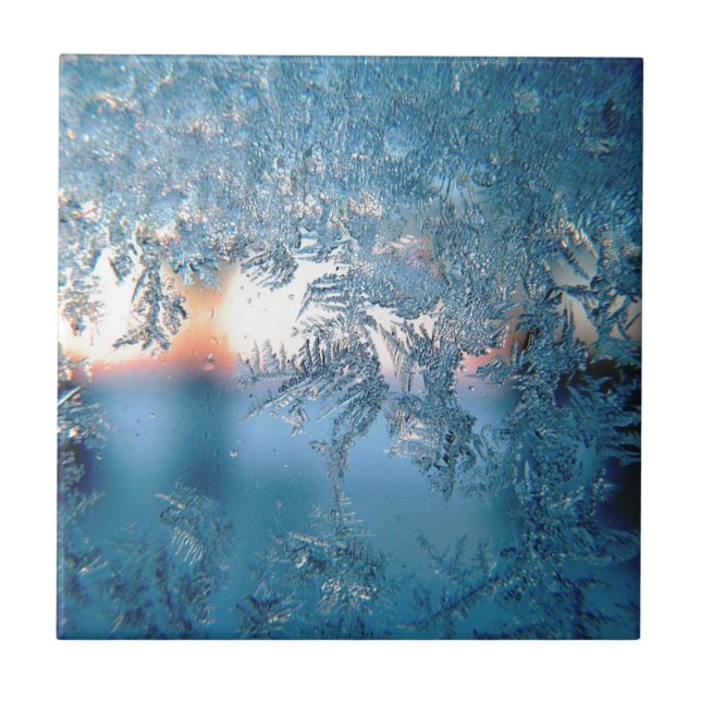 Winter Sunlight Through Frosted Ice Crystals Glass Ceramic Tile (Front)