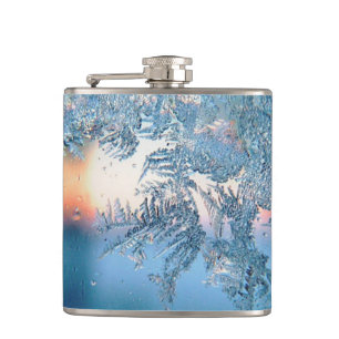 Winter Sunlight Through Frosted Ice Crystals Glass Hip Flask