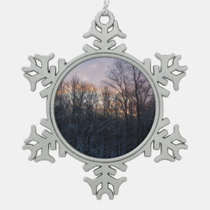 Winter Sunrise I Pastel Nature Landscape Snowflake Pewter Christmas Ornament