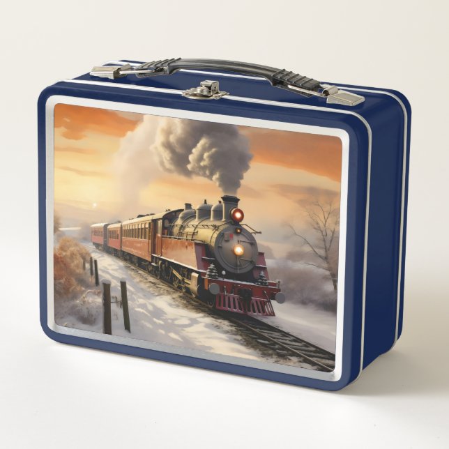Winter Sunset and Train Metal Lunch Box (Front)