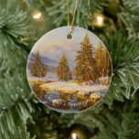 Winter Sunset, Christmas tree Ceramic Ornament<br><div class="desc">Winter sunset in a pine forest. Artwork by Constantin Westchiloff</div>