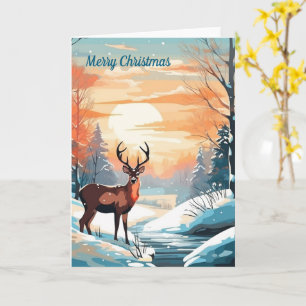 Winter sunset deer  card