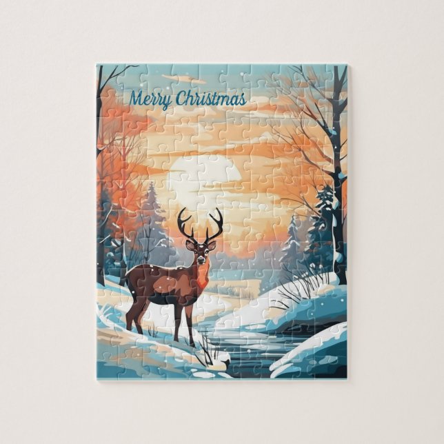 Winter sunset deer   jigsaw puzzle (Vertical)
