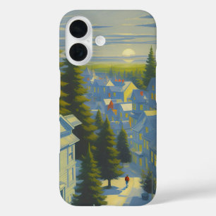 Winter Sunset in a Cosy Village iPhone 16 Case