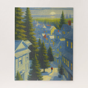 Winter Sunset in a Cosy Village Jigsaw Puzzle