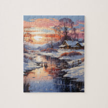 Winter Sunset in the Country Puzzle