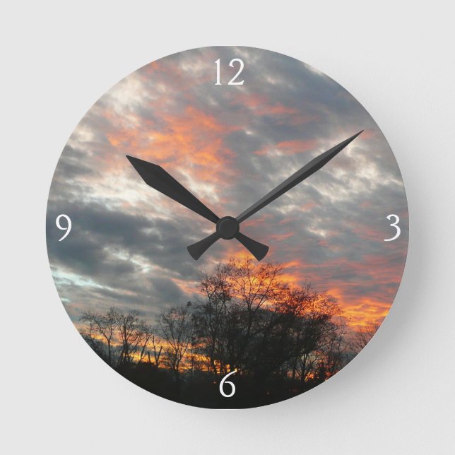 Winter Sunset Nature Landscape Photography Round Clock (Front)