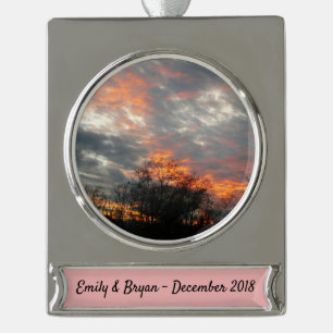 Winter Sunset Nature Landscape Photography Silver Plated Banner Ornament