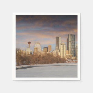 Winter Sunset Scene At Calgary Skyline Napkin
