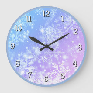 Winter Sunset Snowflake Large Clock