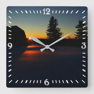 Winter Sunset Square Wall Clock
