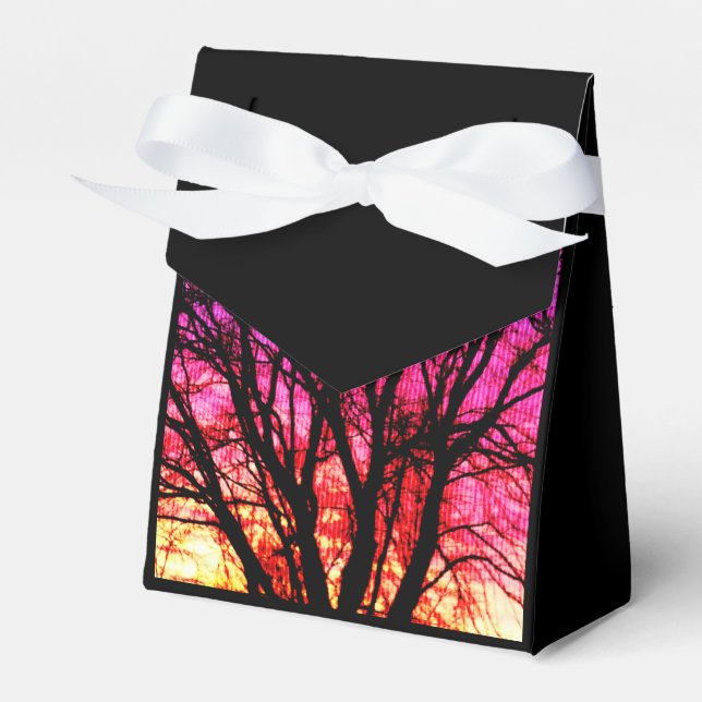 Winter Sunset Tree - Black Favour Box (Front Side)