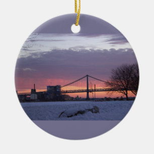 Winter Sunset with Bridge Ornament