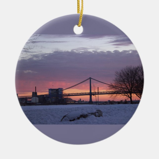Winter Sunset with Bridge Ornament (Front)