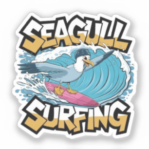 Winter Surfer Seagull, Seagull Surfing, Seagull