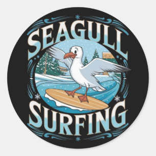 Winter Surfer Seagull, Seagull Surfing, Seagull  T Classic Round Sticker