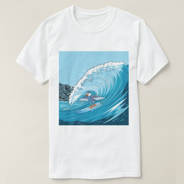 Winter Surfer Seagull, Seagull Surfing, Seagull  T T-Shirt (Design Front)