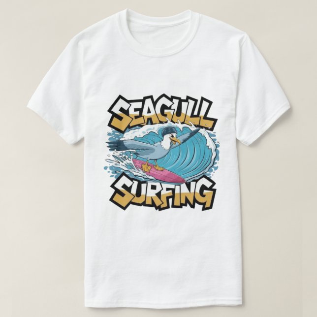 Winter Surfer Seagull, Seagull Surfing, Seagull  T T-Shirt (Design Front)