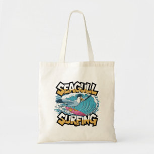 Winter Surfer Seagull, Seagull Surfing, Seagull  Tote Bag