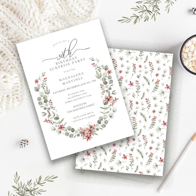Winter Surprise Party Greenery 30th Birthday Invitation (Creator Uploaded)