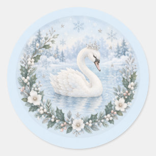 Winter Swan Baby Shower Favour Classic Round Sticker