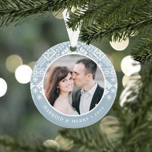 Winter Sweater Pattern   Wedding Photo Ornament