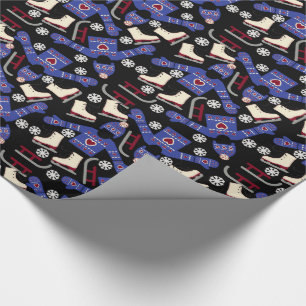 Winter Sweater Sets and Skates on Black Wrapping Paper