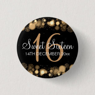 Winter Sweet 16 Birthday Party Gold Bokeh Lights 3 Cm Round Badge