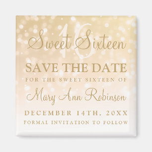Winter Sweet 16 Birthday Party Gold Bokeh Lights Magnet