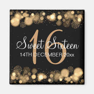 Winter Sweet 16 Birthday Party Gold Bokeh Lights Magnet