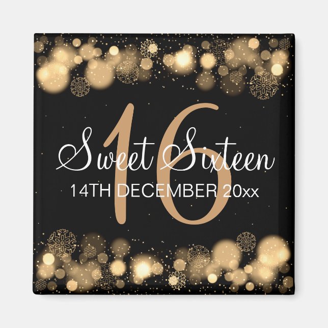 Winter Sweet 16 Birthday Party Gold Bokeh Lights Magnet (Front)