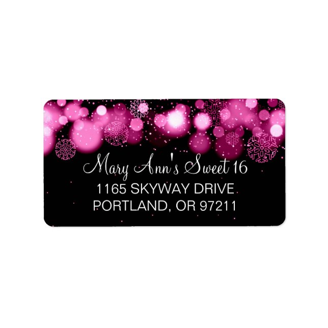 Winter Sweet 16 Birthday Party Pink Bokeh Lights Label (Front)