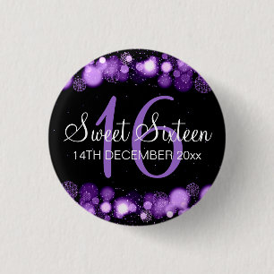Winter Sweet 16 Birthday Party Purple Bokeh Lights 3 Cm Round Badge