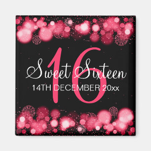 Winter Sweet 16 Birthday Party Red Bokeh Lights Magnet