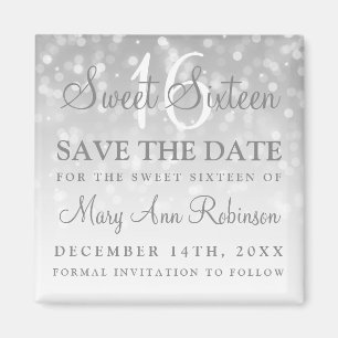 Winter Sweet 16 Birthday Party Silver Bokeh Lights Magnet