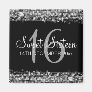 Winter Sweet 16 Birthday Party Sparkles Silver Magnet
