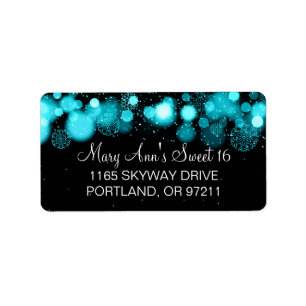 Winter Sweet 16 Birthday Turquoise Bokeh Lights Label