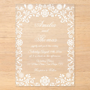 Winter Talavera Floral Snowflakes Wedding Acrylic Invitations