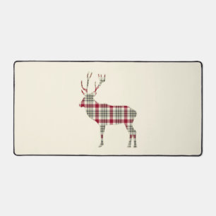 Winter Tartan Plaid Deer Silhouette Desk Mat