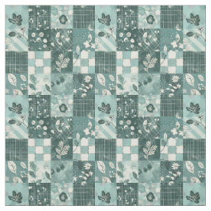 Winter Teal Blue Patchwork Vintage Quilt Fabric