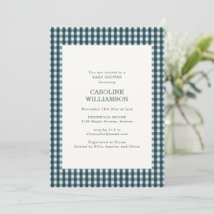 Winter Teal Gingham Check Plaid Fall Baby Shower Invitation