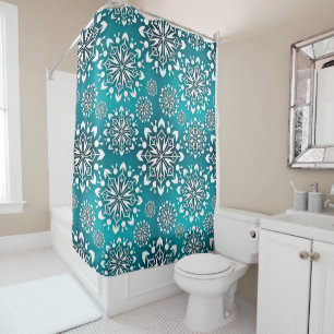Winter Teal with White Snowflakes Shower Curtain