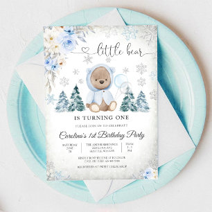 Winter Teddy Bear 1st Birthday Invitation