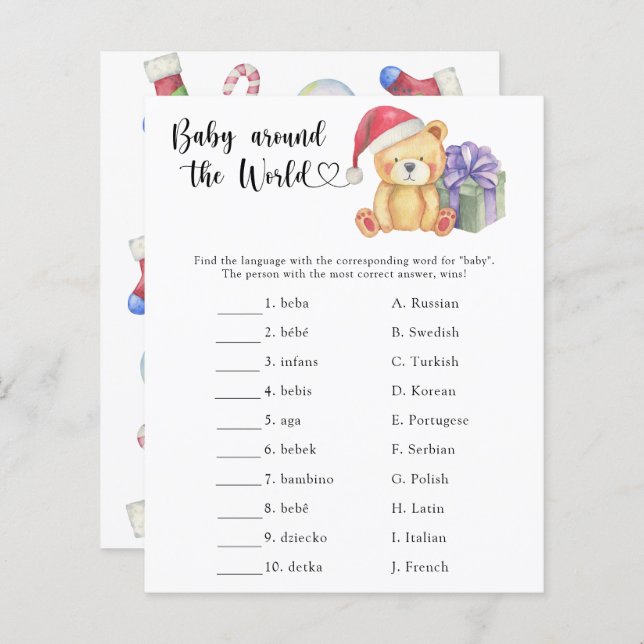 Winter teddy bear - Baby around the world game (Front/Back)