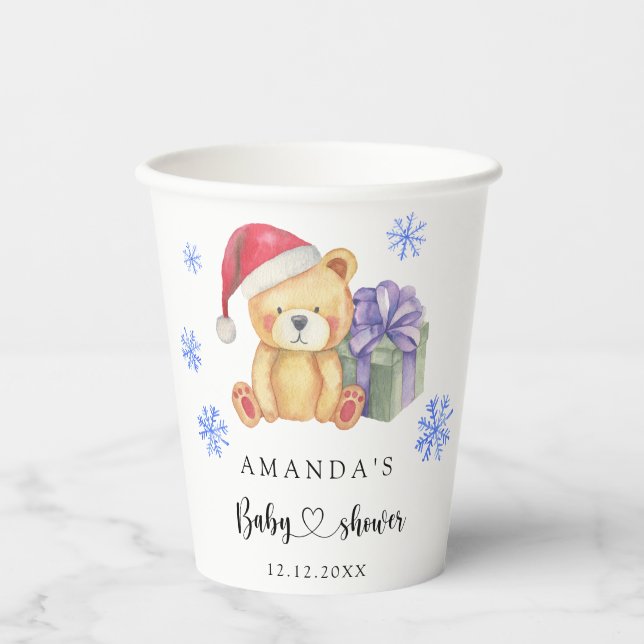 Winter teddy bear Baby Shower Paper Cups (Front)