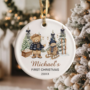 Winter Teddy Bear Baby's First Christmas Ceramic Ornament