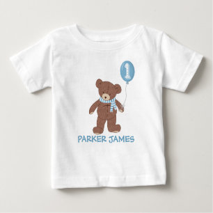 Winter Teddy Bear Balloon 1st Birthday Shirt