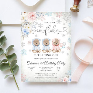 Winter Teddy Bear Birthday Invitation