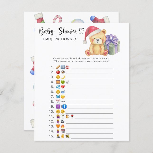 Winter teddy bear - emoji pictionary game (Front/Back)